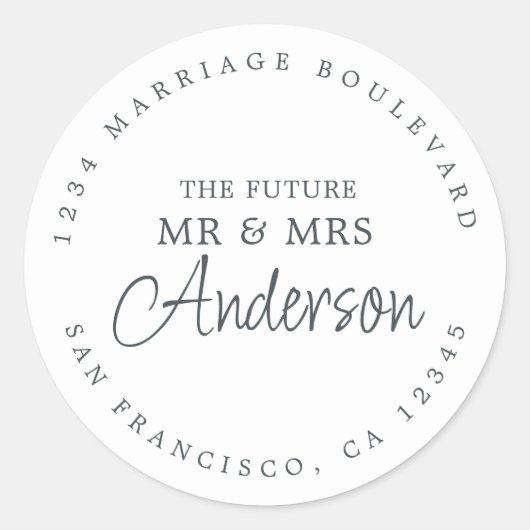 Zukünftige Frau Script Schwarz-weiße Rücksendeadre Runder Aufkleber (Vorderseite)