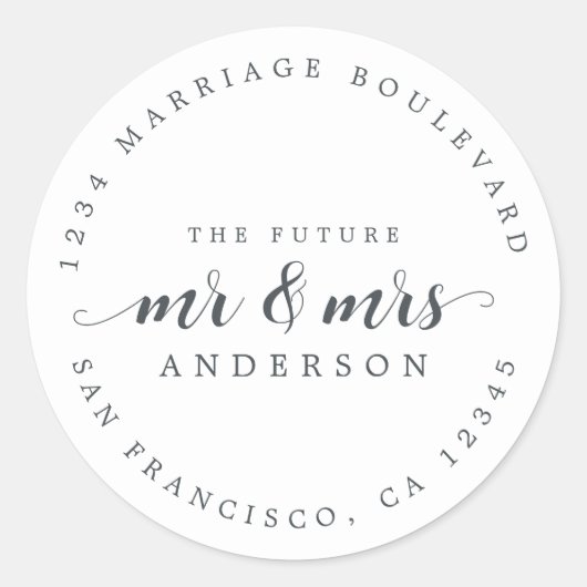 Zukünftige Frau Script Schwarz-weiße Rücksendeadre Runder Aufkleber (Vorderseite)