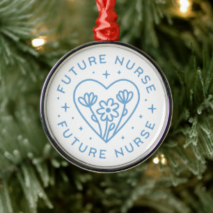 Zukünftige Krankenschwester Präppy Blumenherz blau Ornament Aus Metall