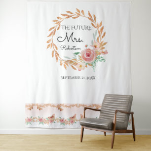 Zukünftige Mrs Gold Floral Hintergrund Brautparty Wandteppich