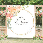 Zukünftige Mrs. Peach Floral Bridal Shower Backdro Wandteppich<br><div class="desc">Your guests will LOVE posing in front of this stunning backdrop! This will be the hit of the shower! See our entire Pretty Peach collection for more matching items!</div>