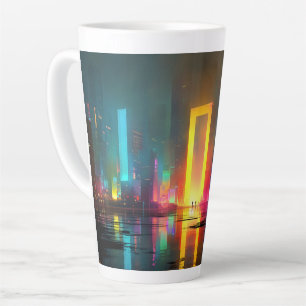 Zukünftige Stadt mit strahlendem Neonportal Milchtasse