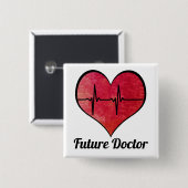 Zukünftiger Doktor - rotes Herz des Aquarell-EKG Button (Vorne & Hinten)