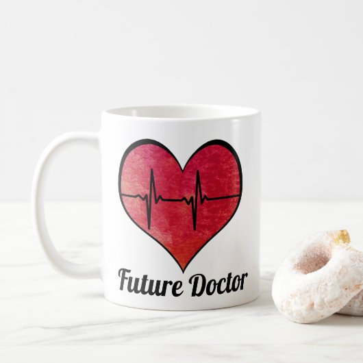 Zukünftiger Doktor - rotes Herz des Aquarell-EKG Kaffeetasse (Mit Donut)