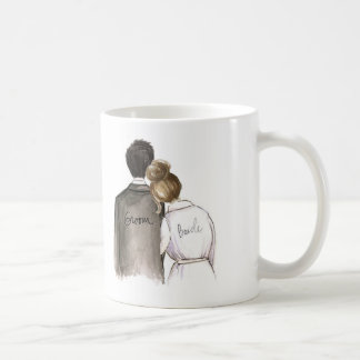 Zukünftiger Herr und Frau schwarzes Haar-Mann und Kaffeetasse