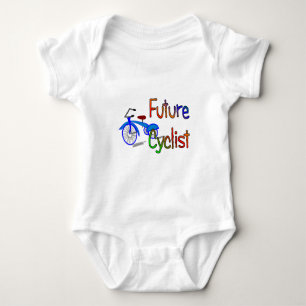 Zukünftiger Radfahrer--Kinder, die Geschenke und Baby Strampler