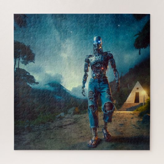 Zukünftiger Roboter in antiker Landschaft Puzzle (Vertikal)
