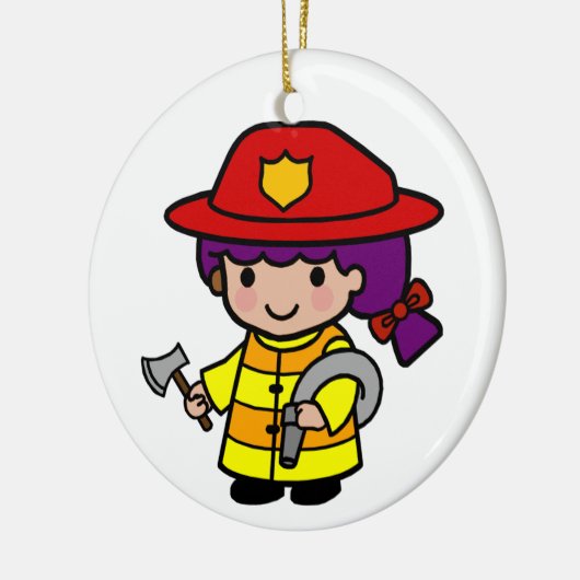 Zukünftiges Feuerwehrmädchen mit Ax und Hose Keramik Ornament (Links)