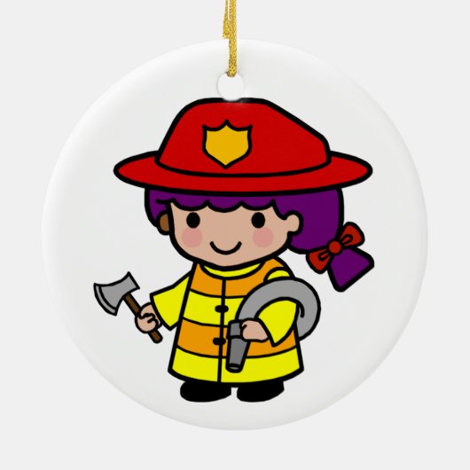 Zukünftiges Feuerwehrmädchen mit Ax und Hose Keramik Ornament (Hinten)