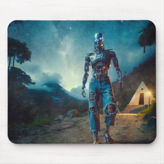 Zukunftsroboter in antiker Landschaft Mousepad (Vorne)