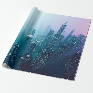 Zukunftsstadt im Stadtzentrum mit Wolkenkratzern i Geschenkpapier