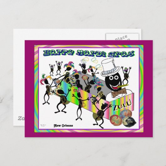 Zulu Parade auf Mardi Gras Postkarte (Vorne/Hinten)