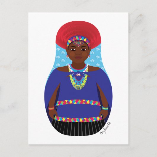Zulu, Südafrikanische Matryoshka Postcard Postkarte (Vorderseite)