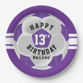 Zum 00. Geburtstag - Lila und weißer Fußballball Pappteller (Vorderseite)