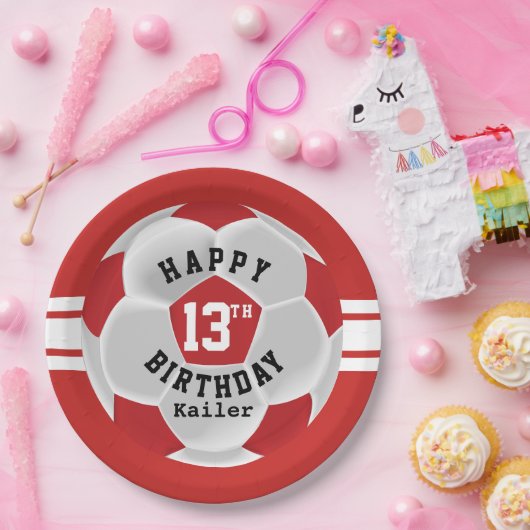 Zum 00. Geburtstag - Red Soccer Ball Pappteller (Party)