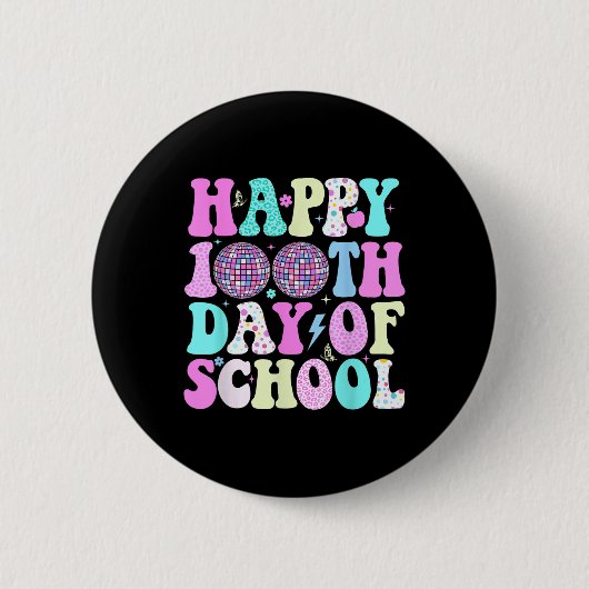 Zum 100. Schullehrer Kinder Retro Disco Button (Vorderseite)