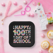 Zum 100. Schultag Gefärbte Krawatte Regenbogen 100 Pappteller (Party)