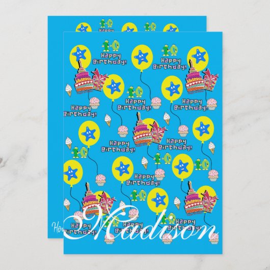 Zum 10. Geburtstag Einladung Geburtstag #10 Blau (Vorne/Hinten)