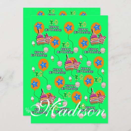 Zum 10. Geburtstag Einladung Geburtstag #10 Green (Vorne/Hinten)