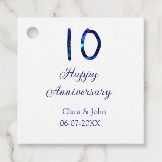 Zum 10. Jubiläum blauer Glitzer Namensdatum hinzuf Geschenkanhänger (Vorderseite)