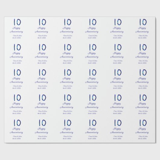 Zum 10. Jubiläum blauer Glitzer Namensdatum hinzuf Geschenkpapier (Flach)