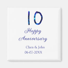 Zum 10. Jubiläum blauer Glitzer Namensdatum hinzuf Magnet