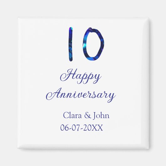 Zum 10. Jubiläum blauer Glitzer Namensdatum hinzuf Magnet (Vorne)
