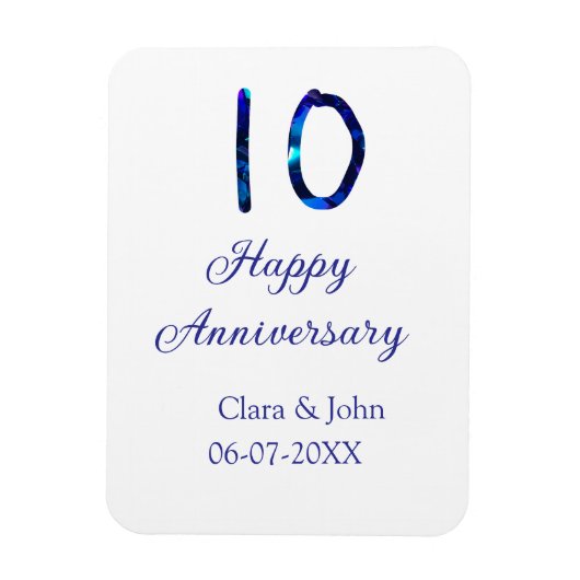 Zum 10. Jubiläum blauer Glitzer Namensdatum hinzuf Magnet (Vertikal)