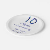 Zum 10. Jubiläum blauer Glitzer Namensdatum hinzuf Pappteller (Schrägansicht)
