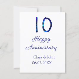 Zum 10. Jubiläum blauer Glitzer Namensdatum hinzuf Postkarte