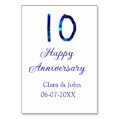 Zum 10. Jubiläum blauer Glitzer Namensdatum hinzuf Tischnummer (Rückseite)