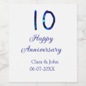 Zum 10. Jubiläum blauer Glitzer Namensdatum hinzuf Weinetikett (Einzelnes Label)