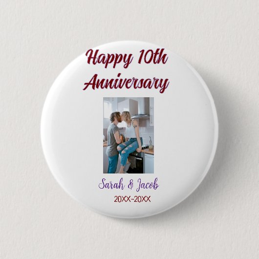 Zum 10. Jubiläum Foto Hochzeitspaar Name d Button (Vorderseite)