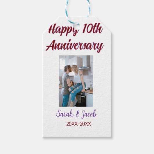 Zum 10. Jubiläum Foto Hochzeitspaar Name d Geschenkanhänger (Vorderseite)