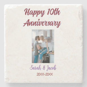 Zum 10. Jubiläum Foto Hochzeitspaar Name d Steinuntersetzer