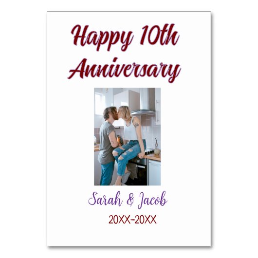 Zum 10. Jubiläum Foto Hochzeitspaar Name d Tischnummer (Vorderseite)