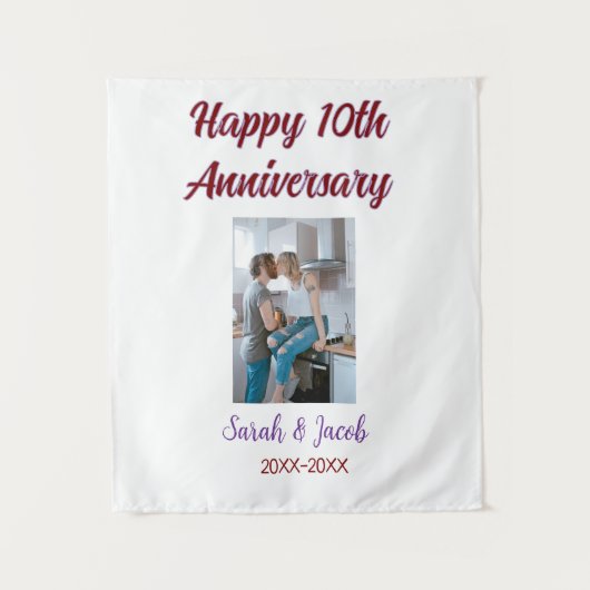 Zum 10. Jubiläum Foto Hochzeitspaar Name d Wandteppich (Vorderseite)