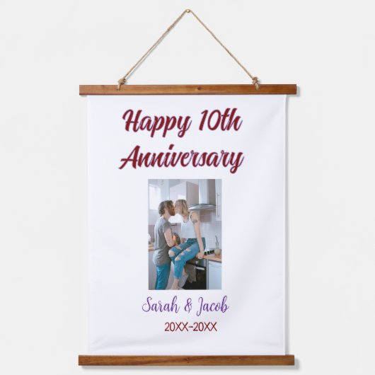 Zum 10. Jubiläum Foto Hochzeitspaar Name d Wandteppich Mit Holzrahmen (Vorderseite)