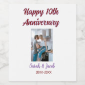 Zum 10. Jubiläum Foto Hochzeitspaar Name d Weinetikett (Einzelnes Label)