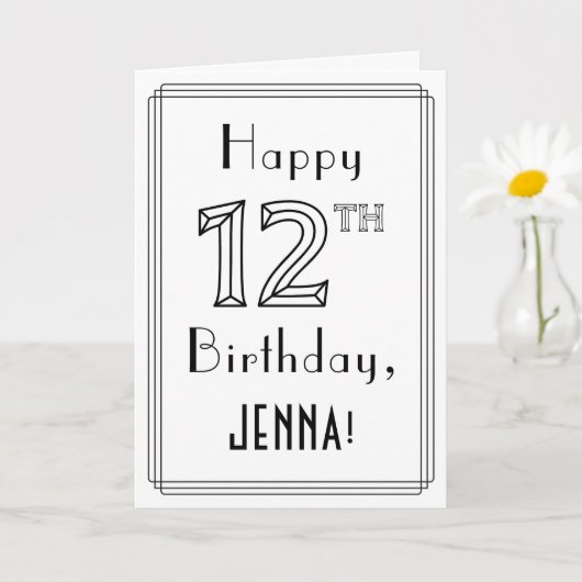 Zum 12. Geburtstag, Art-Déco-Stil mit Individuelle Karte (Kleine Pflanze)