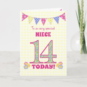 Zum 14. Geburtstag der Nichte Primel-Girlande Kart Karte