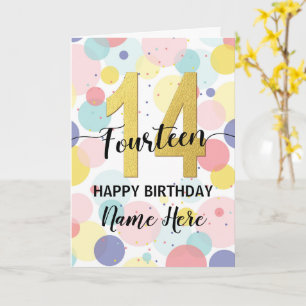 Zum 14. Geburtstag Pastel Rainbow und Gold Girl Karte
