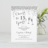 Zum 15. Jubiläum - Silver White Einladung (Stehend Vorderseite)