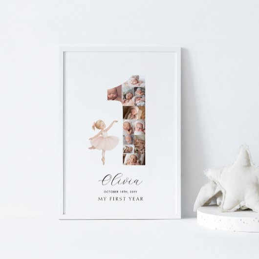 Zum 1. Geburtstag Ballerina Foto Collage Poster