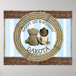 Zum 1. Geburtstag Cowboy und Teddy Bear Boy Poster