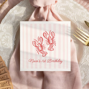 Zum 1. Geburtstag des Hummer mit rosa-roten Streif Serviette