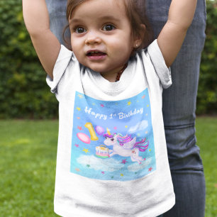 Zum 1. Geburtstag Einhorn mit Geburtstagskuchen T-Shirt