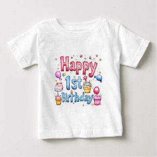 Zum 1. Geburtstag - farbenfrohe Illustration Baby T-shirt