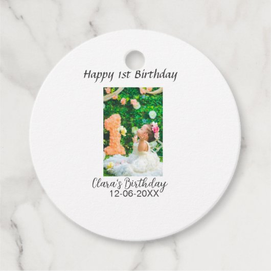 Zum 1. Geburtstag Foto schlicht und elegant Geschenkanhänger (Vorderseite)