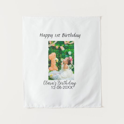 Zum 1. Geburtstag Foto schlicht und elegant Wandteppich (Vorderseite)